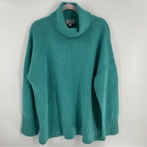 Pure Wool Cashmere Blend Cowl Neck Drop Shoulder Tunic Bottom Seafoam Sweater